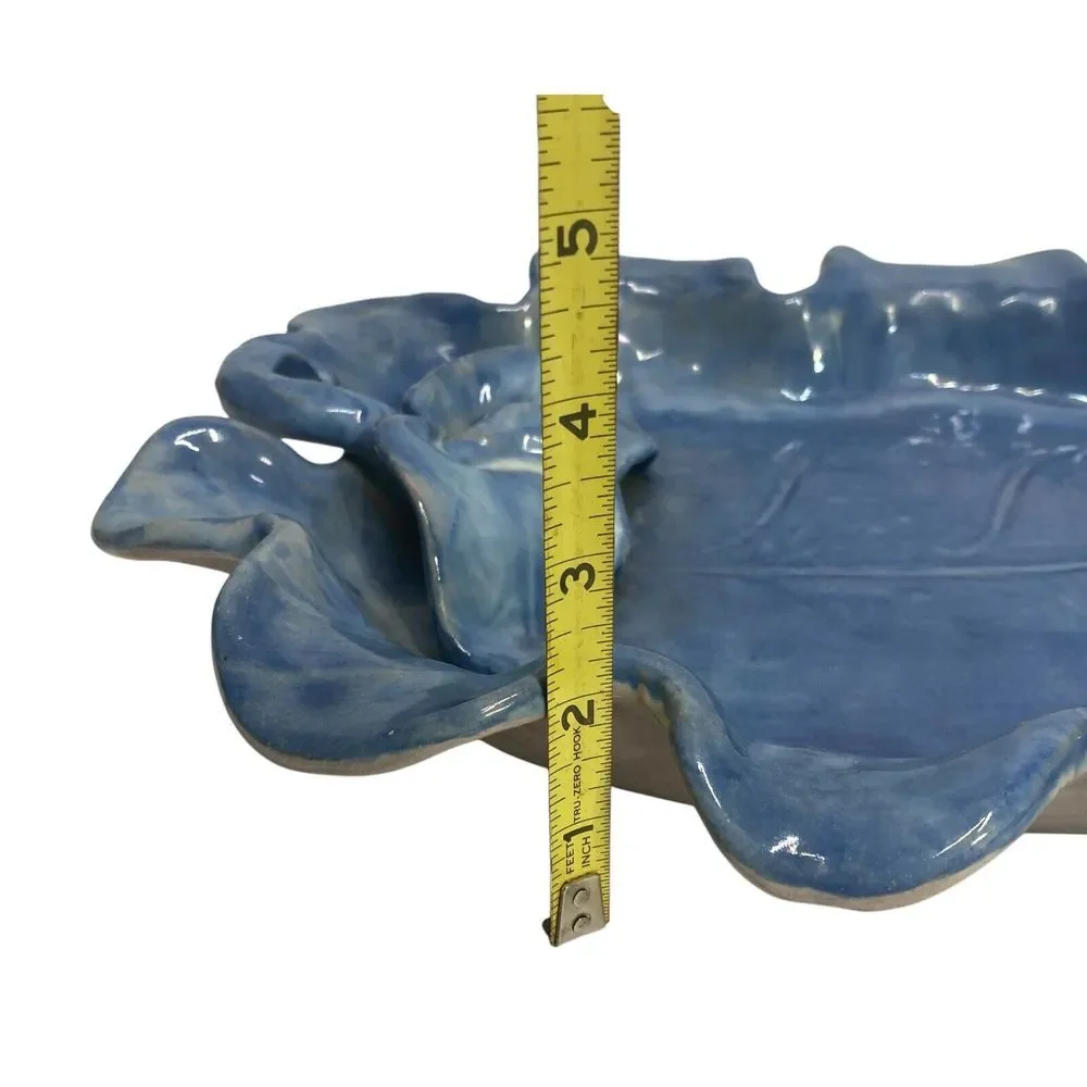 VTG Stangl Pottery Terra Rose Glazed Leaf Serving Tray Platter Blue 17.5